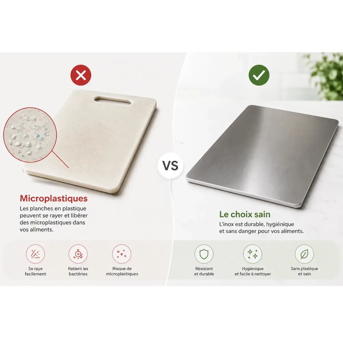 Comparaison microplastiques plastique vs inox Inoxia infographie